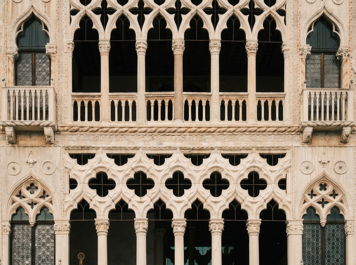 La Loggia del Doge a Palazzo Ducale: gotico fiorito veneziano in pietra d'Istria